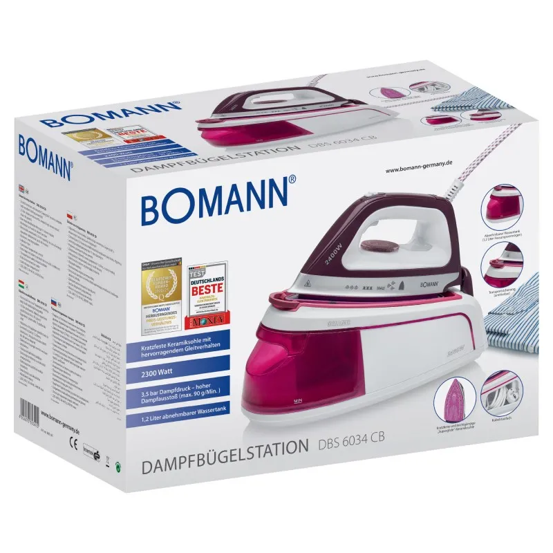 Утюг Bomann DBS 6034 CB с паровой станцией: мощный утюг с парогенератором для идеальной глади.